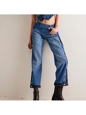 We The Free Two-Tone Blue Straight Leg Jeans